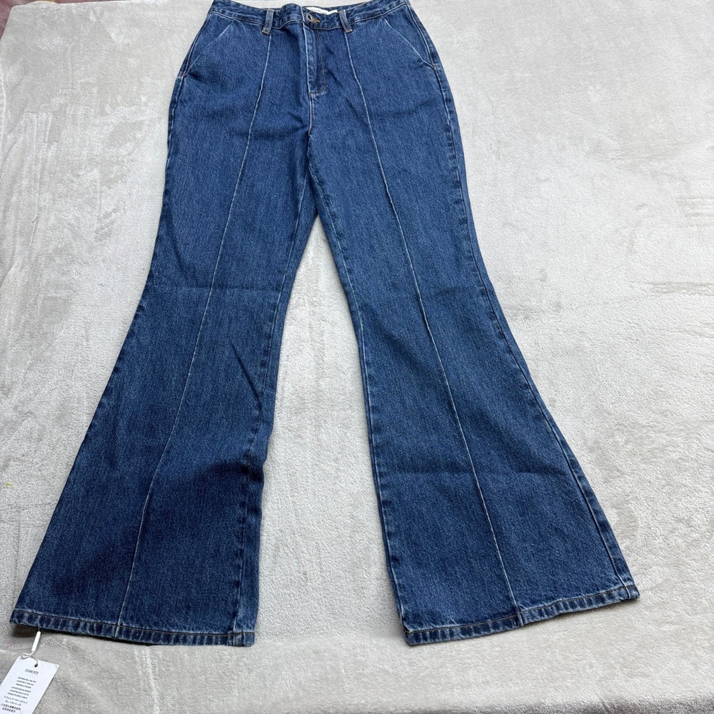 Self-Portrait Flared Jeans Women Size 10 Blue Excellent Center Seam RS24-809P-BL